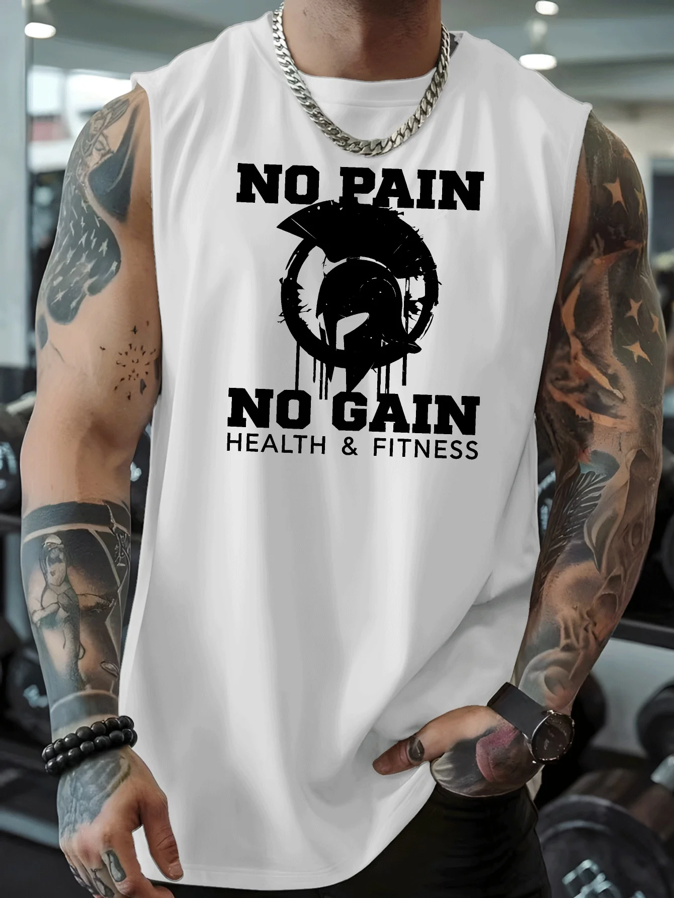 

Men's Pain-Free But Beneficial Inspirational Fitness Vest - Black Fitness Top with Weightlifting Print