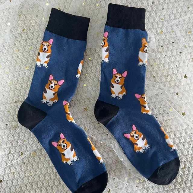 1 para unisex piękny wzór Corgi nowość śmieszne wygodne skarpetki typu Mid Tube garnitur na każdą porę roku na codzienną ulicę