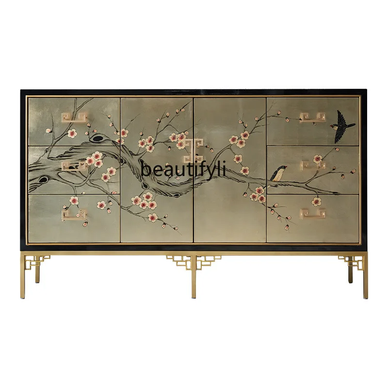 New Chinese Style Entrance Cabinet High-End Curio Cabinet Painted Gilding Large Capacity Sideboard Cabinet