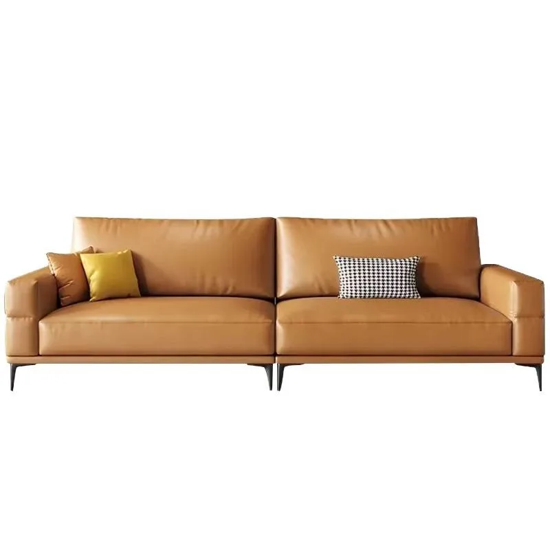 

Modern simple office leather sofa Italian Nordic three-person straight row business reception living room combination sofa