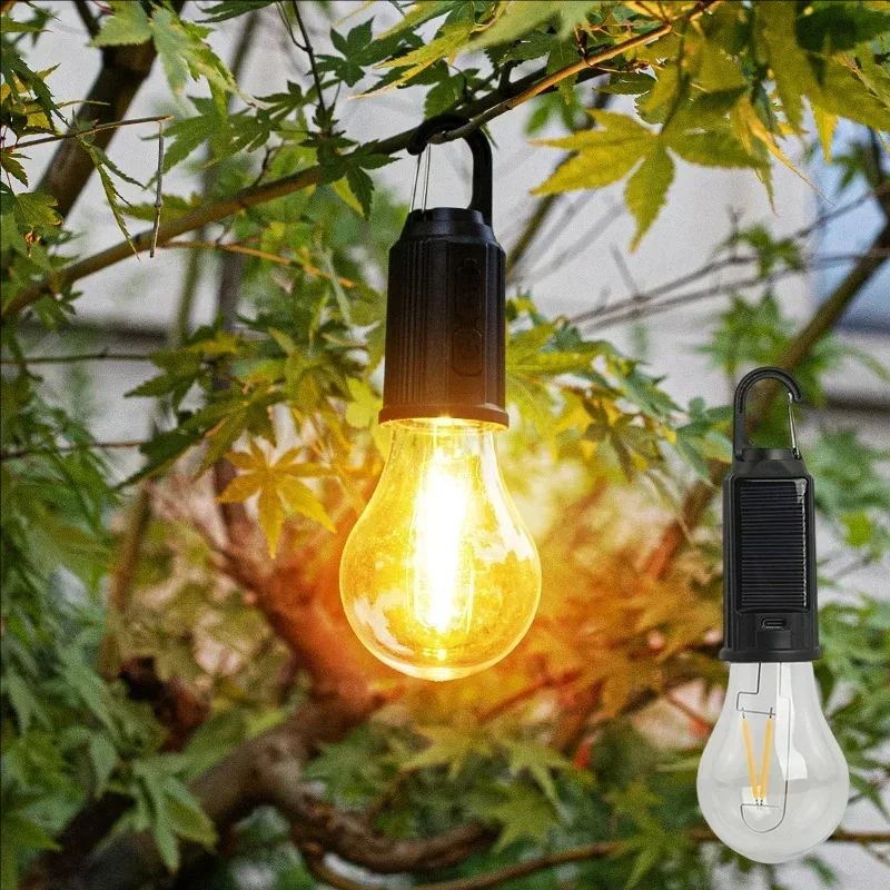 Solar Light Bulb for Outdoor Portable Waterproof Tent Lights with Clip Hooks Rechargeable Solar Tent Light for Outdoor Camping
