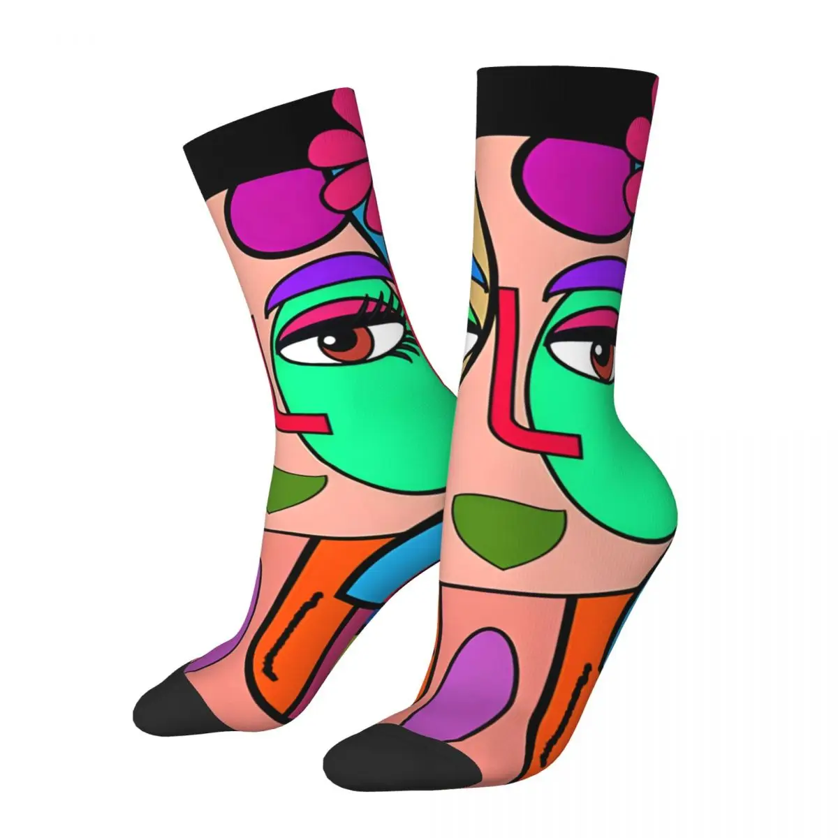 Modern Girl Abstract Art With Hat And Flowers No 3 Men's Socks Retro Harajuku Street Style Novelty Seamless Crew Sock