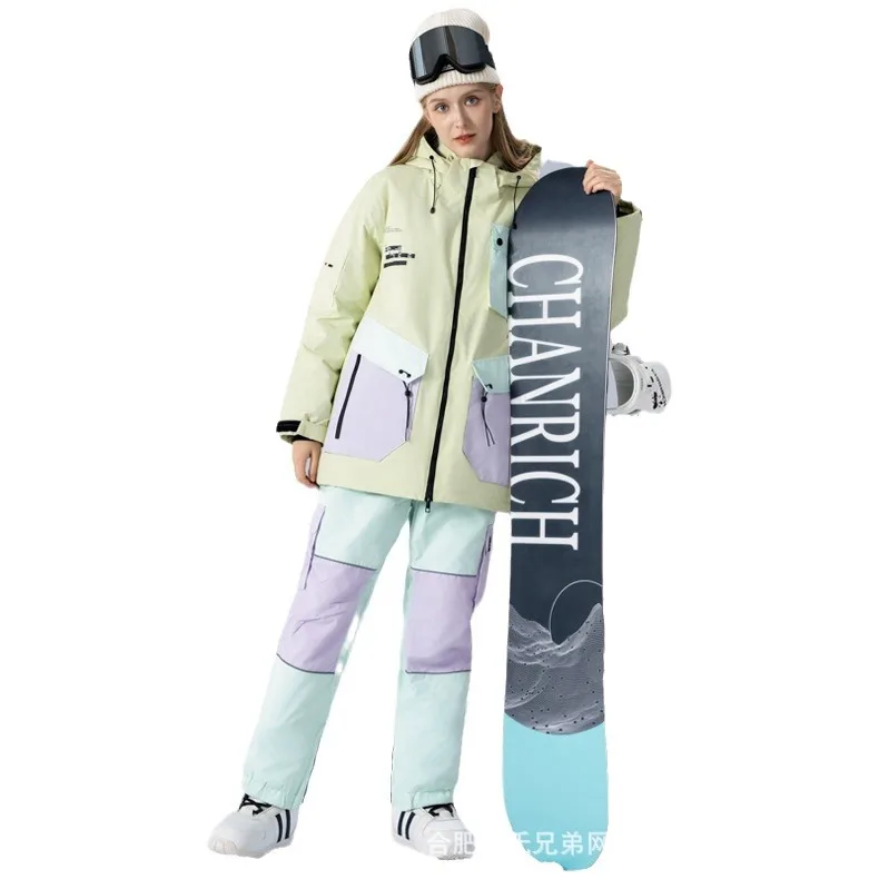 Ski suit set windproof waterproof  warm breathable  men's and women's wear-resistant skiing clothes and pants