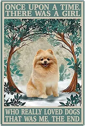 Rustic Tin Signs Wall Decor Pomeranian Lover Signs Funny Dog Signs Once Upon A Time There Was A Girl Who Really Loved Dogs For M