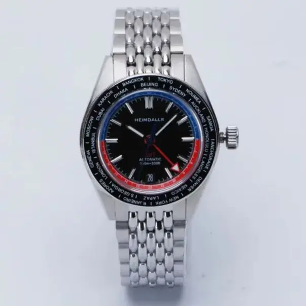 Heimdallr Men Automatic Watch 43mm GMT Mechanical Wristwatch 100m Waterproof Luminous Sapphire Mirror NH34 World Time Bezel