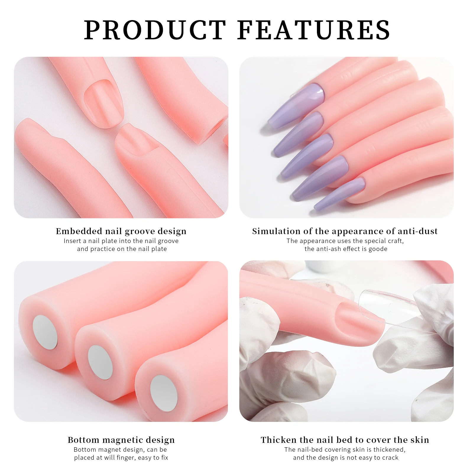 5 pièces/ensemble Nail Art pratique main faux doigt ongles en Silicone avec aimant peut être insérer plaque à ongles outils de manucure affichage