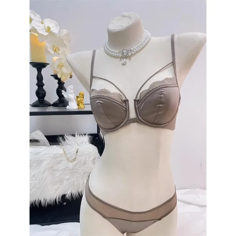 KUCLUT Front Fastening Half Cup Bra Smooth Surface Summer Lightweight French Style Push Up & Minimizer Soft Underwire Bra S-XL