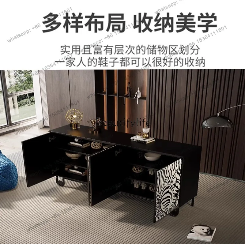 yj7 French light luxury dining side cabinet modern hand-painted zebra pattern home decorative shoes porch cabinet
