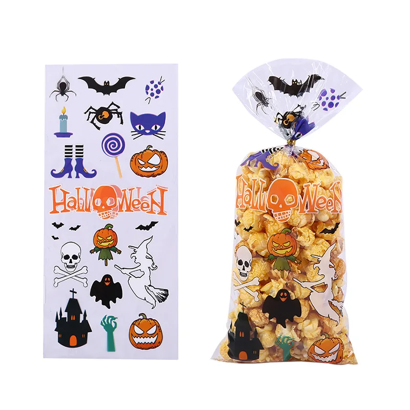 50/100 buah hari hantu Halloween jelas kertas kaca permen Diy tas makanan ringan kantong kue saku paket dekorasi pesta hadiah kemasan Anak