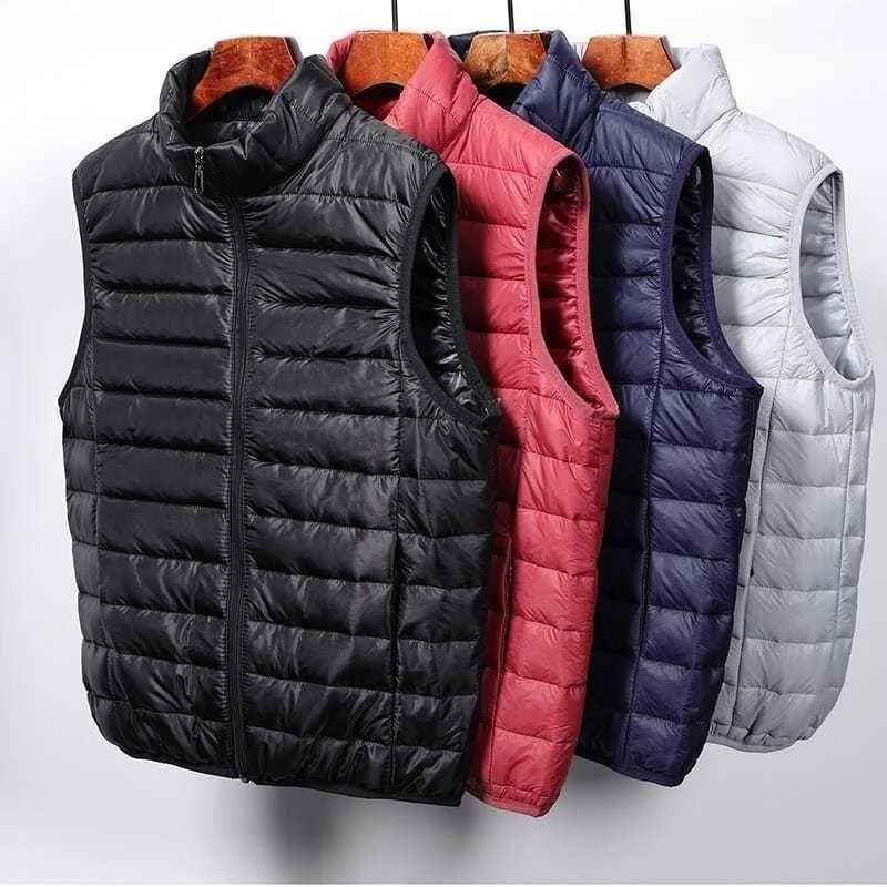 Men's down Cotton Vest Sleeveless Lightweight Warm Stand Collar Jacket Coat Business Style Standard Fit for Middle-Aged And E...