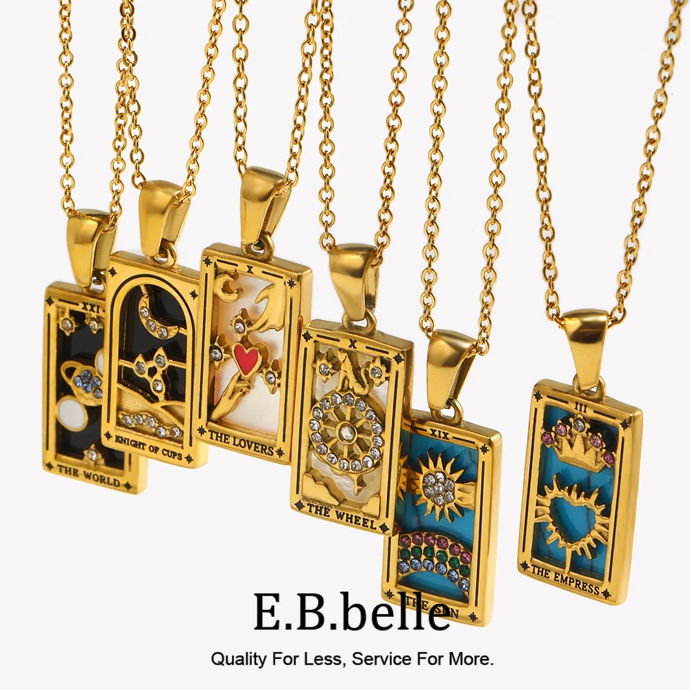 E.B.belle New Design Christmas Jewelry Gift Colorful Geometric Moon Sun Lover Stainless Steel Tarot Necklaces For Women