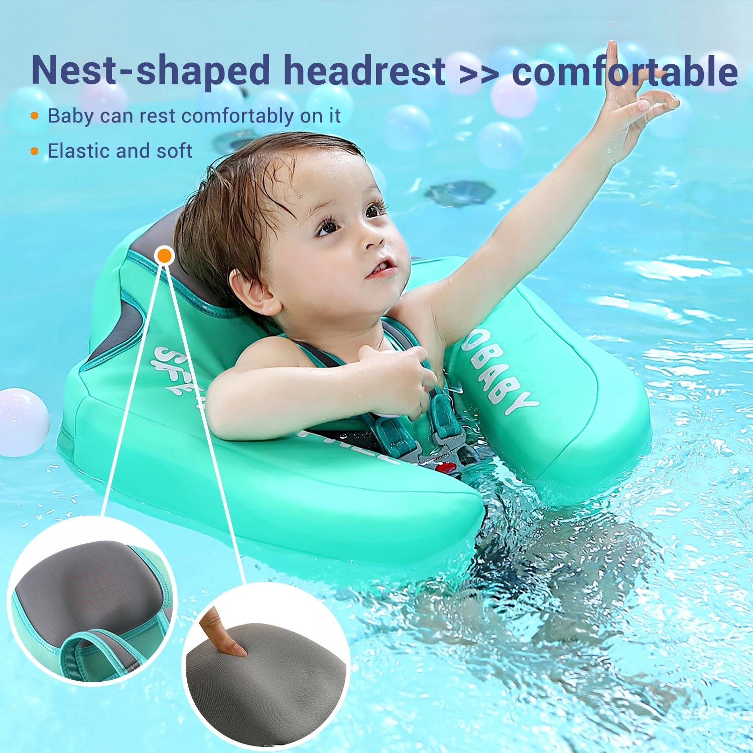 Mambobaby Baby Float with Sunshade Canopy and Crotch Strap Inflatable-free Safe Core Swimming Pool Accessory Bathroom Water Toy