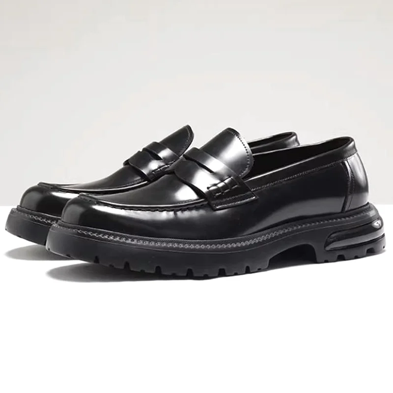 

High Quality First-layer Cowhide Leather Craft Sheepskin Lining Leather Shoes Casual Men Anti-slip Thick Bottom Loafers