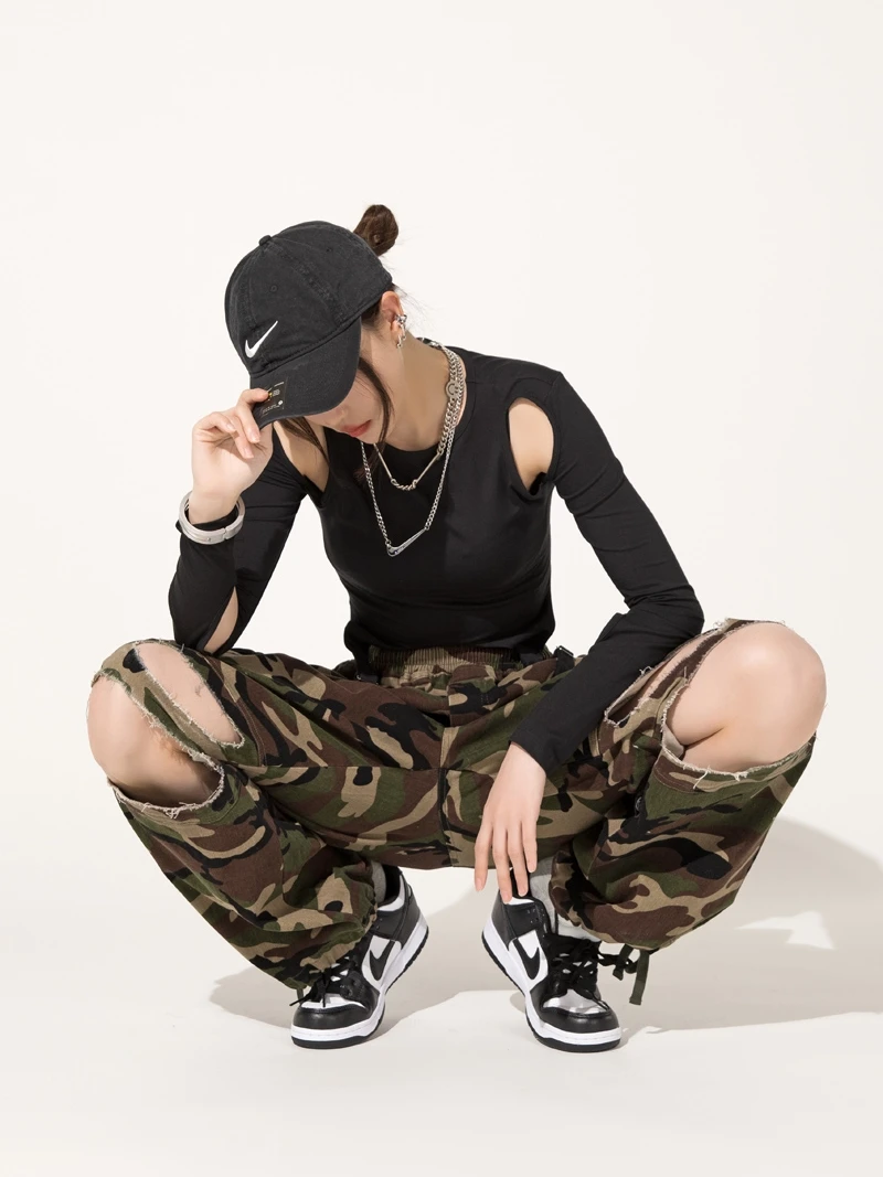 

High Waist plus Size Straight Leg Camouflage Pants Hip Hop Street Dance Workwear Jazz Women's Pants Bouncing Ace