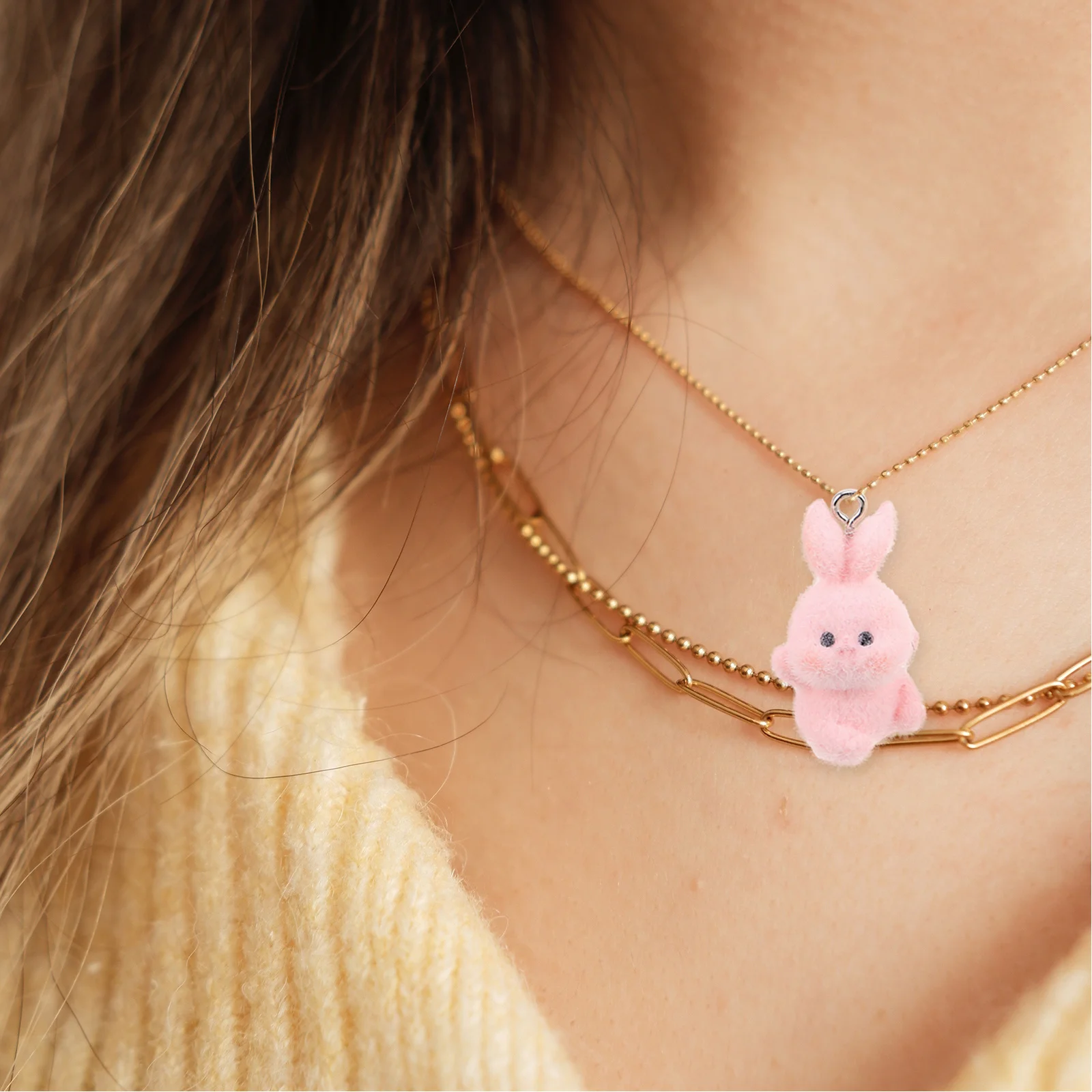 

5Pcs Flocked Bunny Pendant Handmade Animal Charm Lightweight Keychain for Keys Bags Purses Phone Decoration Idea