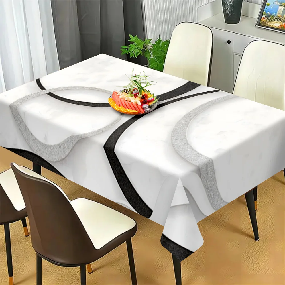 One modern black and gray striped geometric pattern rectangular polyester tablecloth.PMJ