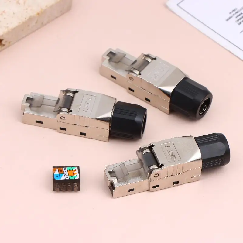 RJ45 Cat8 Cat7 Cat6A Shielded Plug Toolless for Efficient Network Cable Connections