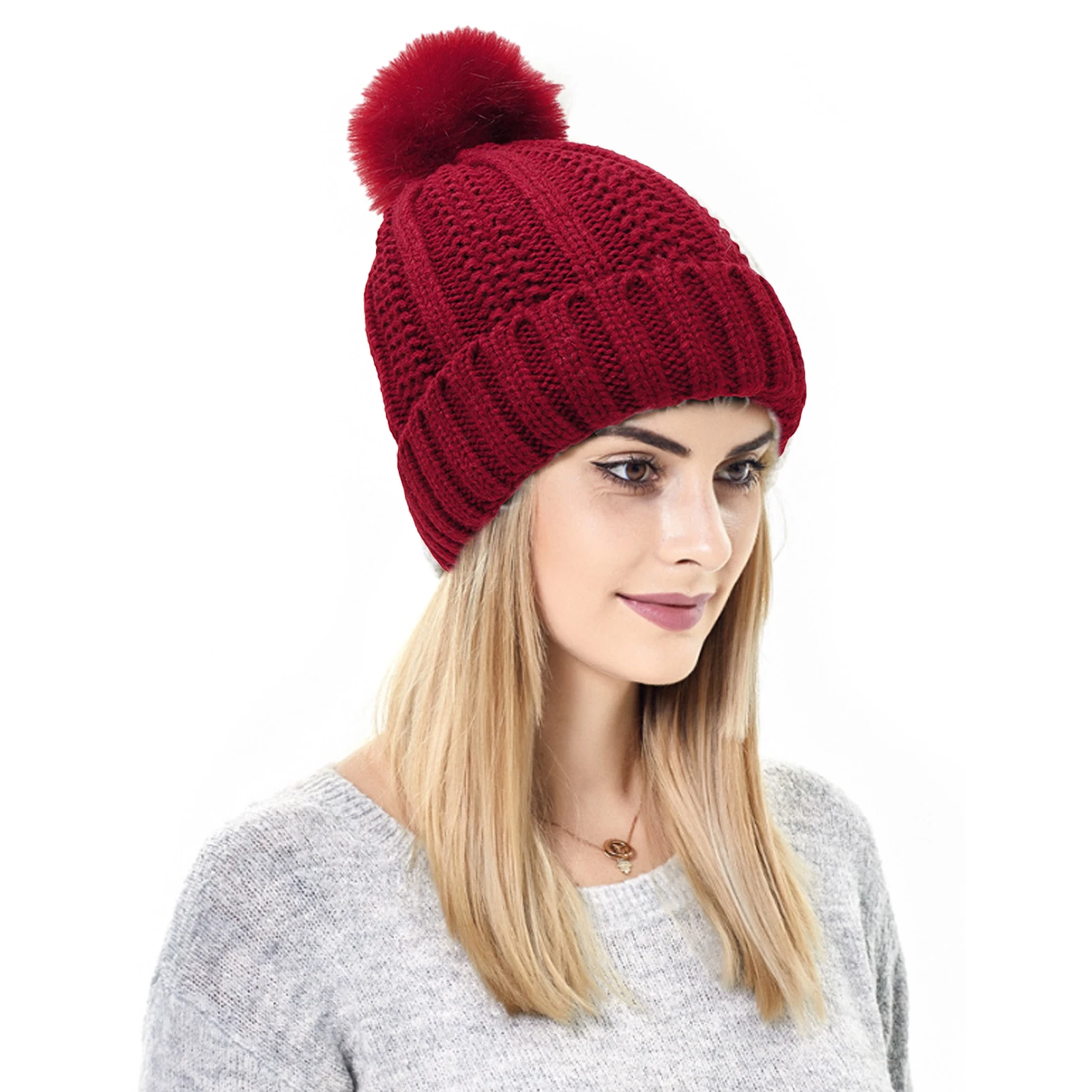 Woman Slouchy Knitted Beanie Hat with Classic Sateen Windproof Wool Headwear for Windbreaker Jeans Coat Jacket