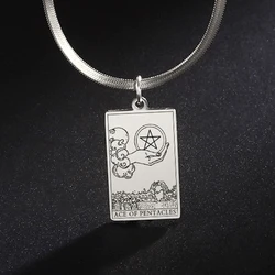 Dawapara Snake Chain Tarot Necklace Suit of Pentacles Pendants Spiritual Jewelry for Witchy Men Women Stainless Steel Choker