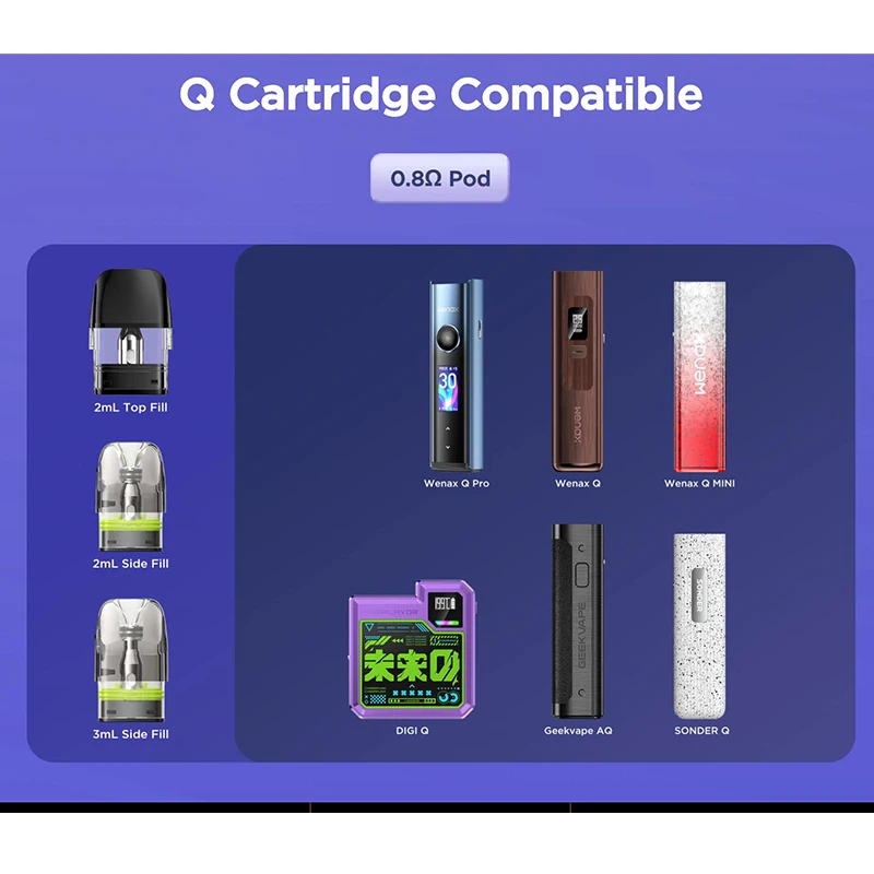 3-12 قطعة خرطوشة GeekVape Q Pod الأصلية 2 مللي ملء علوي 0.6/0.8/1.2ohm & 3 مللي 0.4ohm ملء جانبي لـ Sonder Q/Wenax Q Pro/Sonder Q2