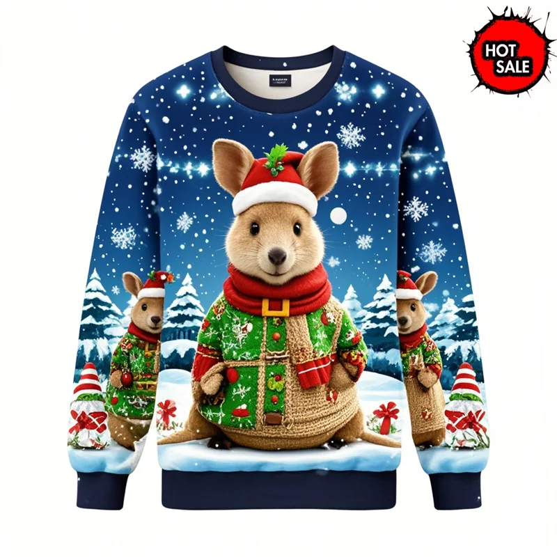 Hot Sale Christmas Sweater Unisex Men Women Ugly Christmas Sweater For Holidays Top Muskrat Print Sweater Autumn Winter Clothing