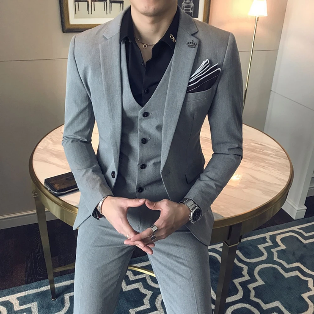 Three Pieces Daily Thin Men's Suit Set, Formal Events Tuxedo, Handsome Single Breasted Dancing Outfit, On Sale Groom Wear