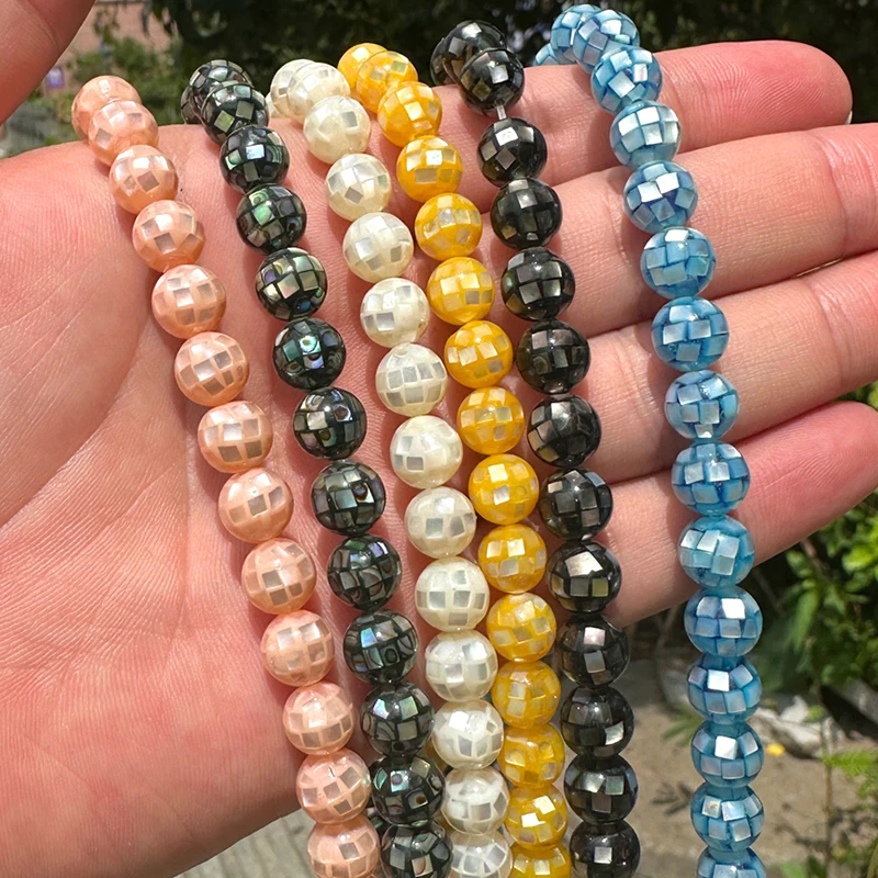 Faceted Natural Shell Beads 8mm Round Mosaic Ball Shell Mother Of  Pearl Shell Beads For Jewelry Making DIY Necklace Bracelet