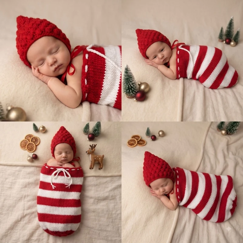 atuendo-punto-para-fotografia-recien-nacido-estilo-envolvente-con-estampado-rojo-y-blanco-y-sombrero-puntiagudo