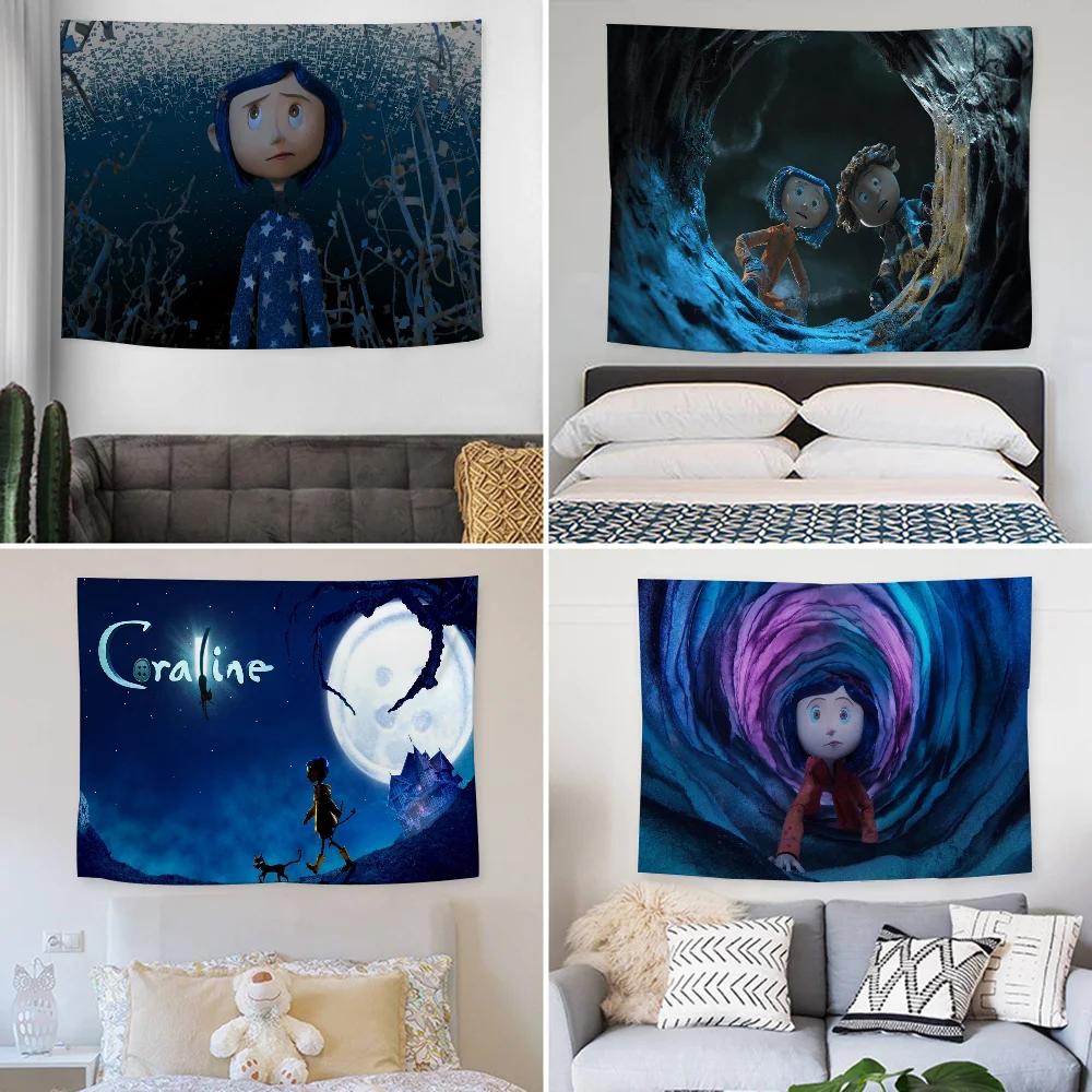 Anime Movie C-Coraline Tapestry Decoration party Background Hanging Cloth Bedroom Tapestry Room Decor Aesthetic