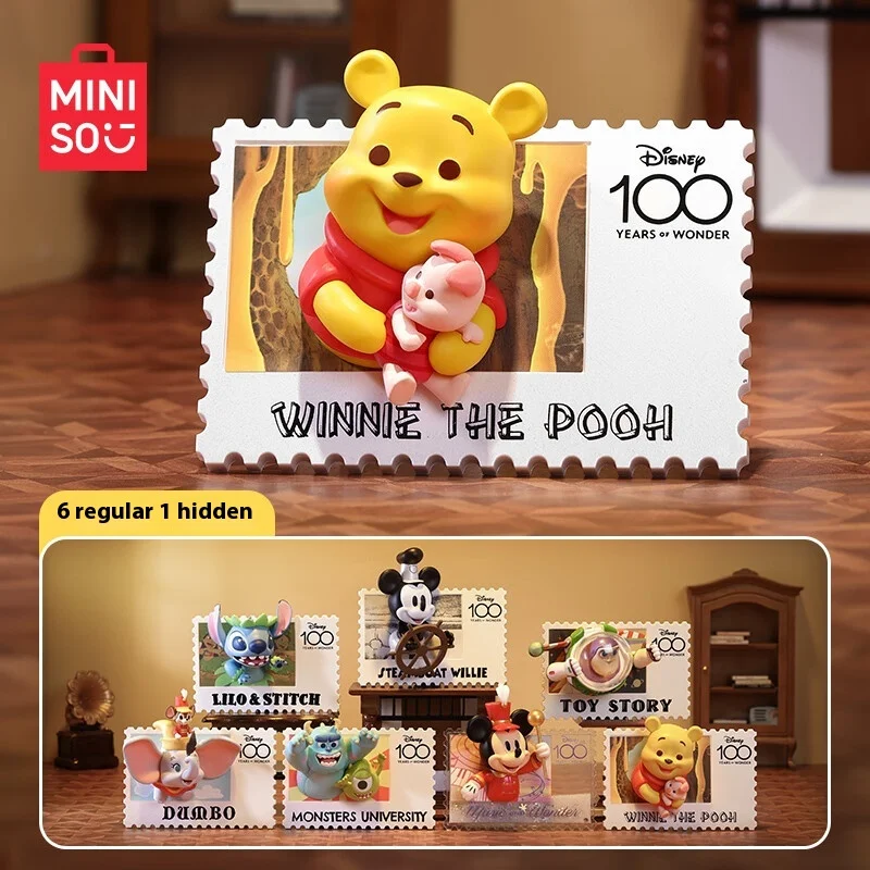 6pc Miniso Disney 100 Years Vintage Stamp Trendy Blind Box Handmade Doll Cute Girl Heart Gift Ornament Cartoon Children's Toy