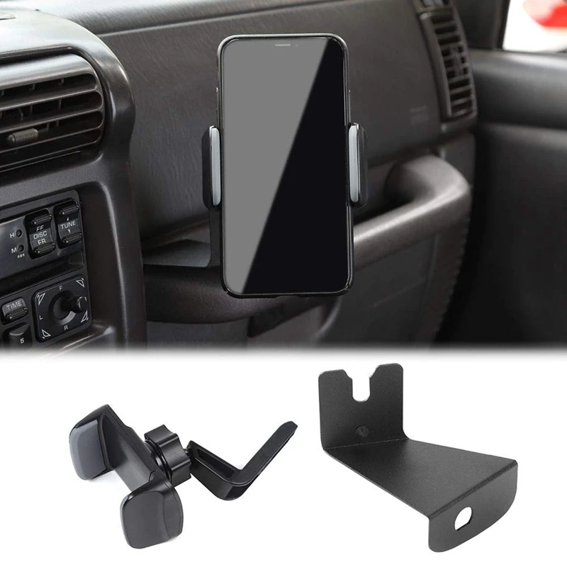 Multi-Functional Phone Holder, Radio Holder Walkie Talkie Mount Bracket For 1997-2006 Jeep Wrangler TJ, 2 In 1 Bolt-On Stand Bra