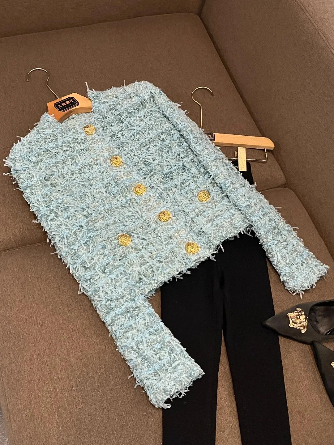 

Осень 2023, новое роскошное металлическое женское пальто Bule ort Quincie Sle, женское хлопковое пальто Ele Ladylike для молодых женщин