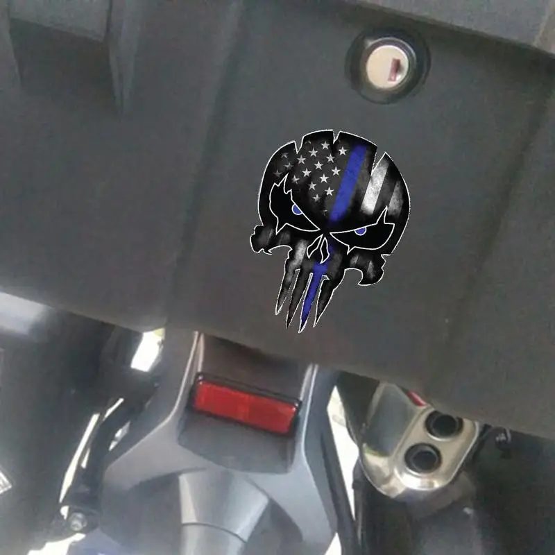 Voertuig Styling Waterdichte Stickers Dunne Blauwe Lijnen Forpunisher Schedel Reflecterende Stickers Geschikt Voor Motorfietsen En Auto \'S