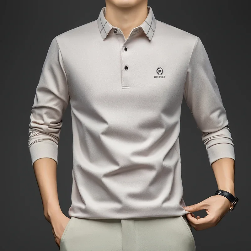 BROWON Polo Shirt for Man 2026 Spring Autumn Men Long Sleeve Polo Shirts Casual Loose Turndown Collar Wool Tops for Man Clothing