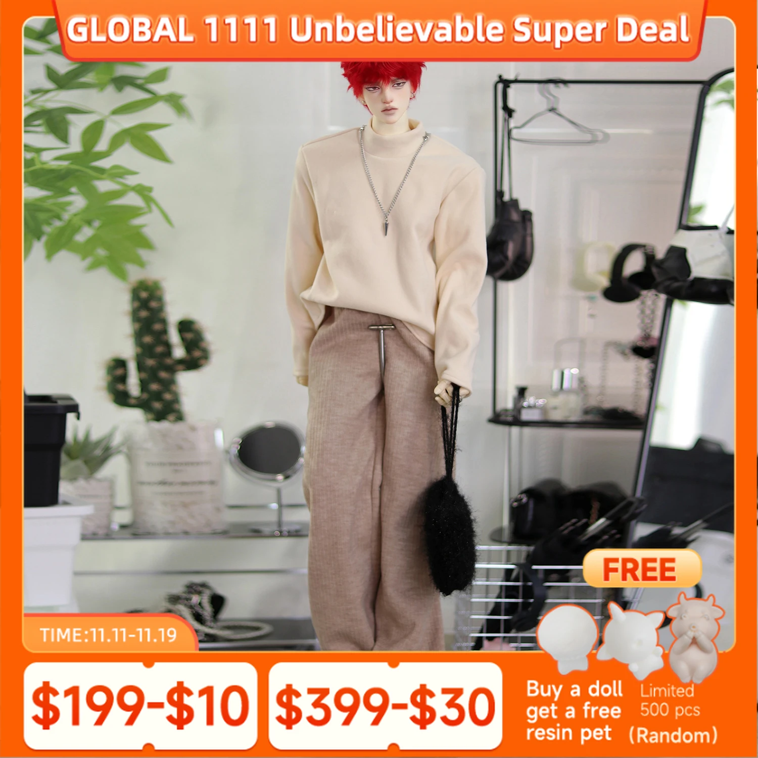 

1/3 BJD Clothes Uniform for 75cm Male Uncle Doll Apricot-colored Clothes Dark Brown Long Casual Wide Pants Doll Accessories