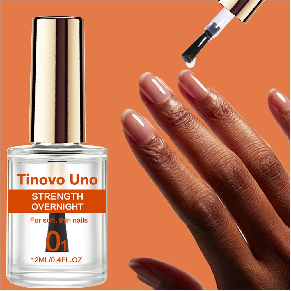 Tinovo Uno Strength Overnight Clear Nail Strengthener Hardener Fast Dry High Shine Finish สําหรับเล็บบางนุ่ม Growth Bright Oil