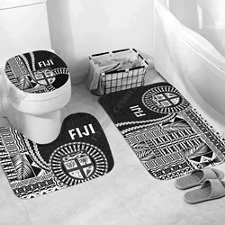 Fiji Bathroom Set Masi Tapa Patterns Three-piece set 3D printed Bathroom Pedestal Rug Lid Toilet Cover Bath Mat Set