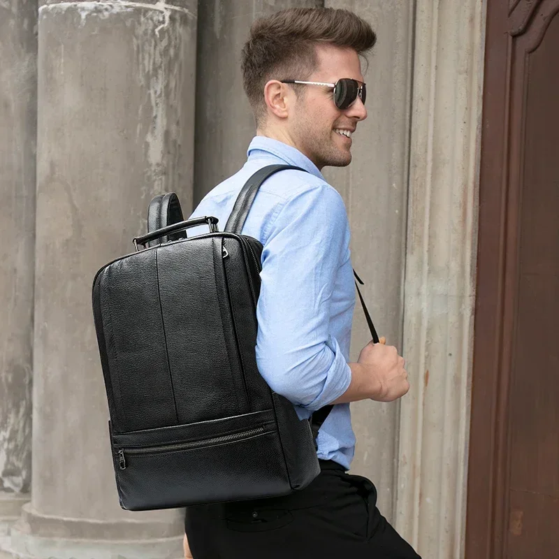 

100% Genuine Leather Travel Backpack Men Business Backpack School Bag Large Capacity 15.6 Laptop Waterproof Fashion Backpack