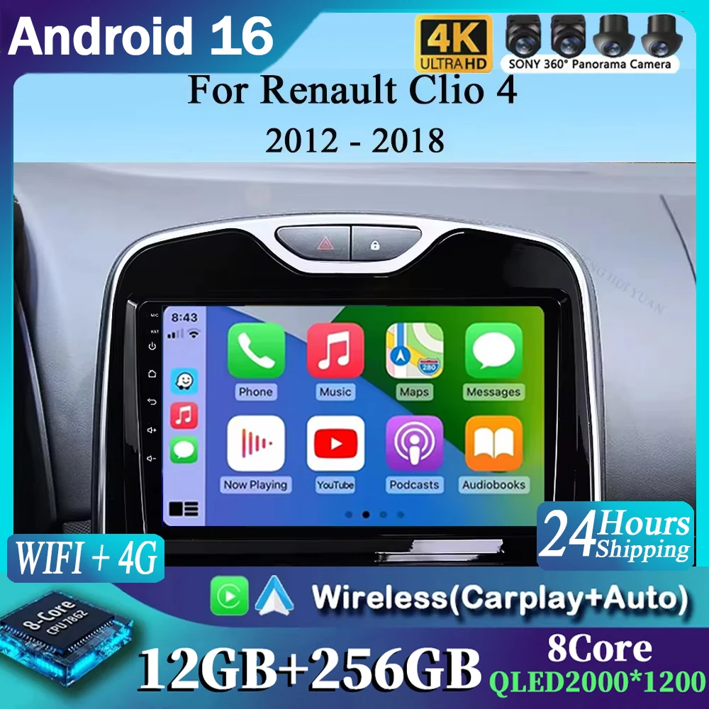 Android 16 Car Radio For Renault Clio 4 2012 2013 2014 2015 2016 2017 2018 wireless CarPlay Auto Multimedia Carplay Navigation
