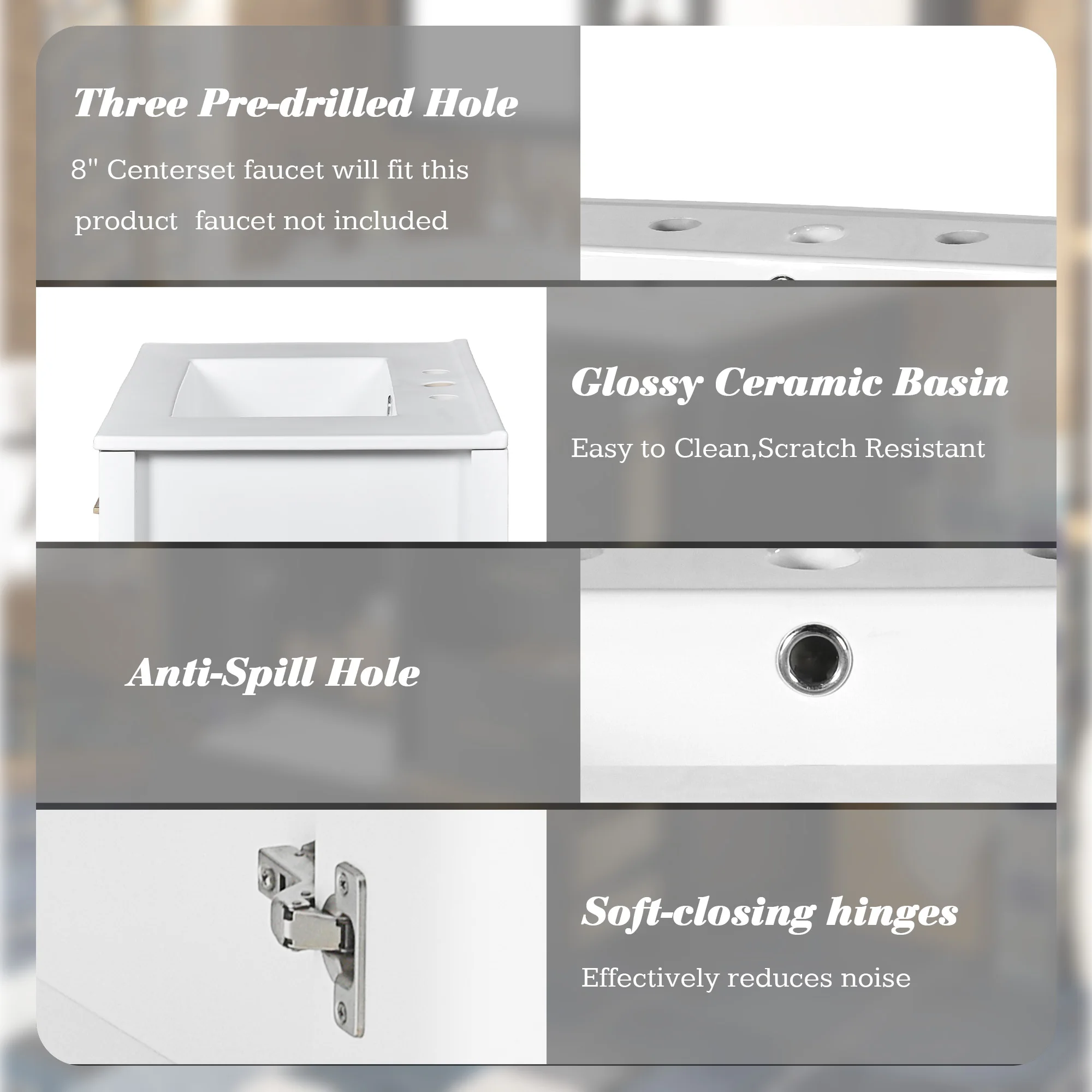 30 Inch Bathroom Vanity with Ceramic Sink, Solid Wood Frame Bathroom Storage Cabinet with 4 Drawers and Soft Closing Doors