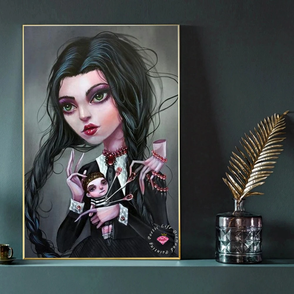 Creepy Cute Pop Surrealism Art 5D DIY Diamond Painting Cross Stitch Gothic Dark Fairy Cartoon Unicorn Girl Rhinestone Home Decor