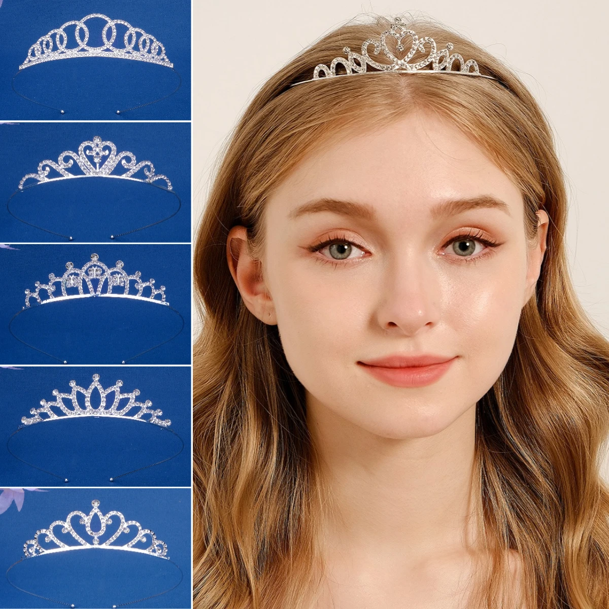 Classic Rose Gold Glitter Lucky Heart Crystal Mini Tiara Alloy Crown Women Party Performance Wedding Hair Band Hair Accessories