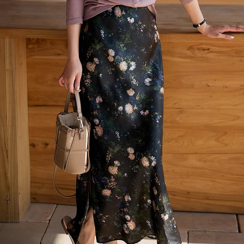 Abito in seta Gonna di fascia alta Stampa floreale Divisa da donna estiva