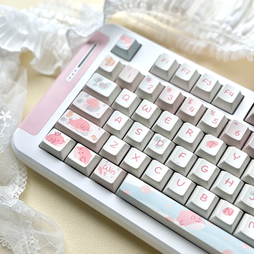 95 teclas Cherry Profile Pink Dolphin Theme Keycaps PBT teclas de dibujos animados para 61/64/68/75/78 teclas Mechainical Gaming Keyborad KeyCap