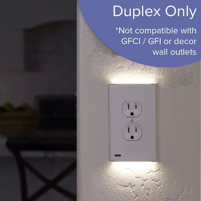 Placa de parede de receptáculo elétrico plug-in de tomada elétrica duplex com luzes noturnas LED para cima e para baixo - sensor automático