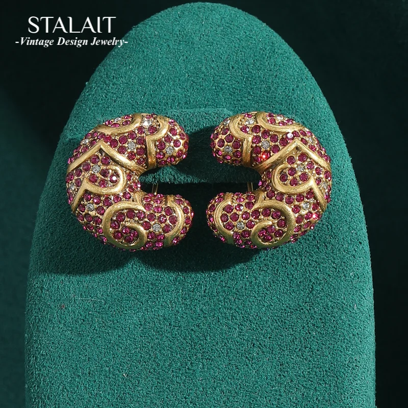 

Antique Jewelry Pink Rhinestones Letter C Gold Color Stud Earrings Rhinestones Vintage Luxury Bride for Women New Arrival 2025