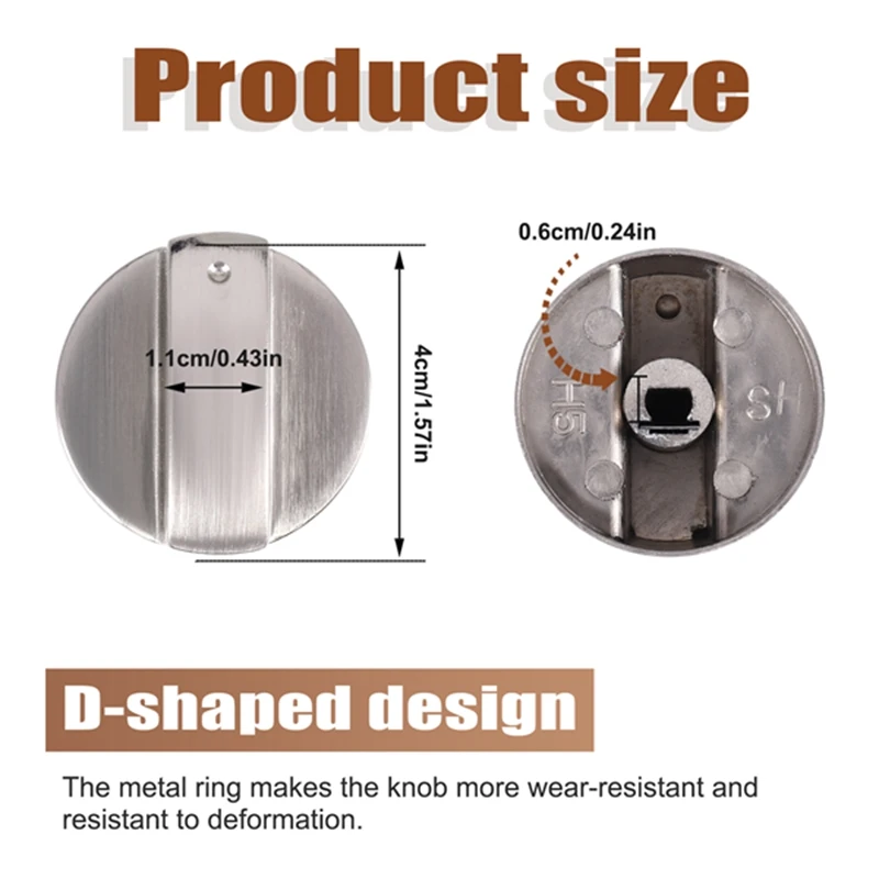 6 قطعة مقابض طباخ ، 6 مللي متر مقابض موقد غاز موقد استبدال مقابض معدنية اكسسوارات للمطبخ مقابض فرن الغاز-AT35