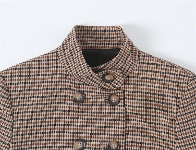 Guobioziy 2026 Spring&Autumn Unique Design Jacket Women Double Row Buttons Plaid Short Coat Retro Fashion Streetwear Trendy