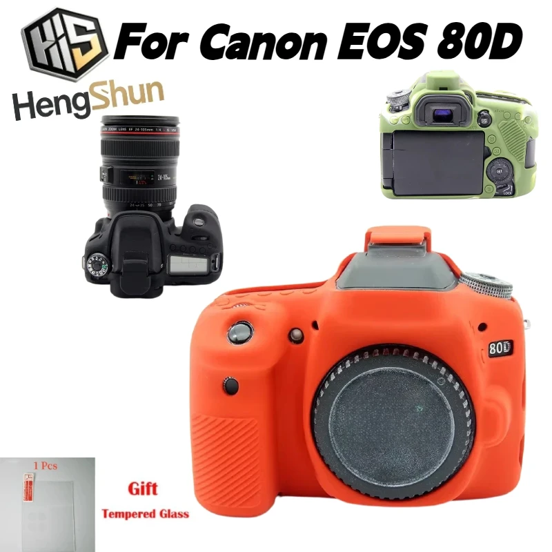 For Canon EOS 80D Soft Silicone Camera Case Shock‑Proof Anti‑Scratch Protective Cover With Free Tempered Glass Screen Protector
