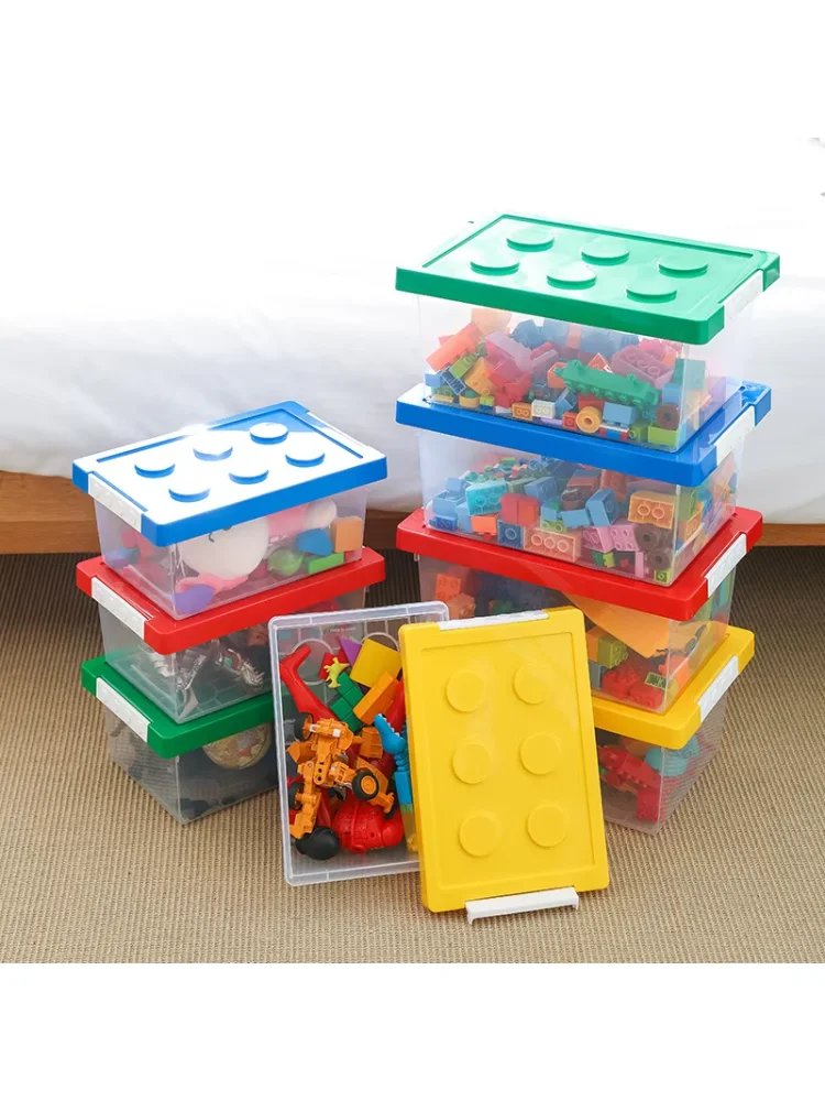 Large Particle Building Blocks Storage Box-Transparent Plastic Organizer with Lid, Sorting & Stacking Toy Container for Kids